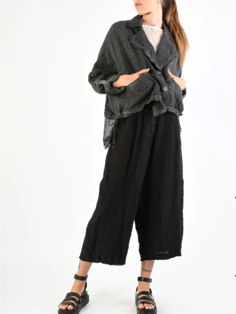 SANCTAMUERTE Black Textured Button-Front Blouse With Extended Lace On Back Italy